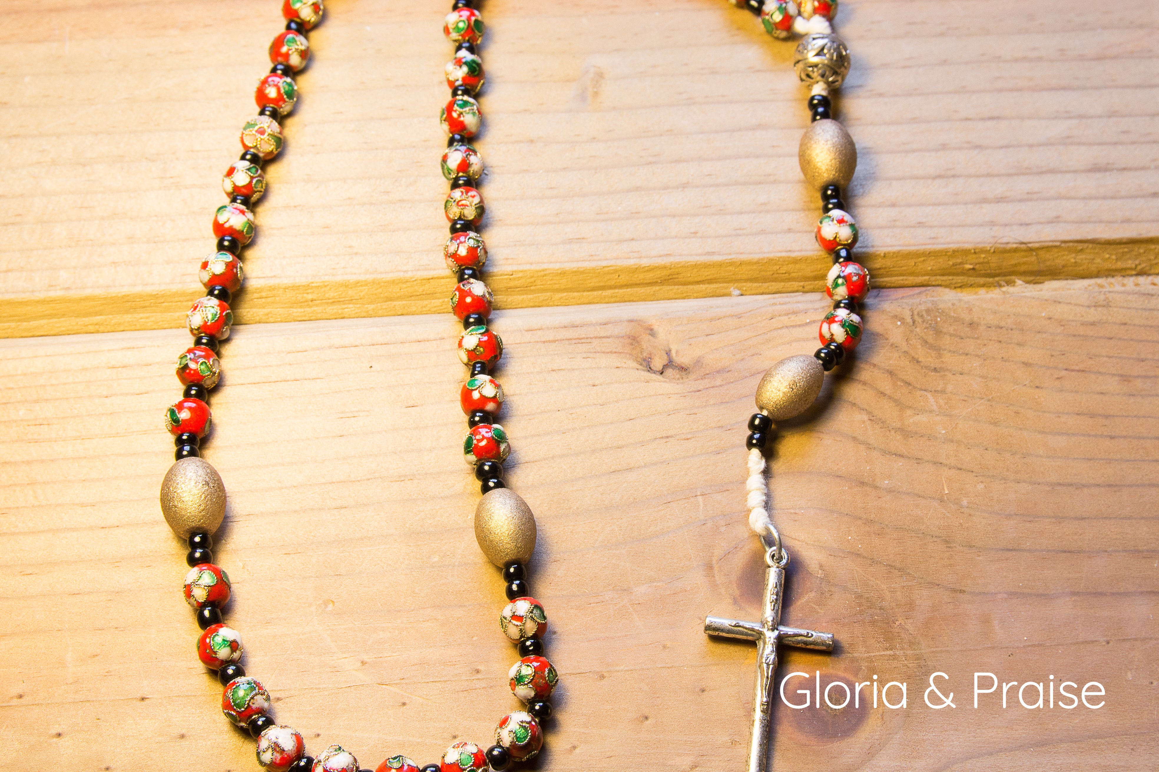 "Gold & Red Flower" Rosary