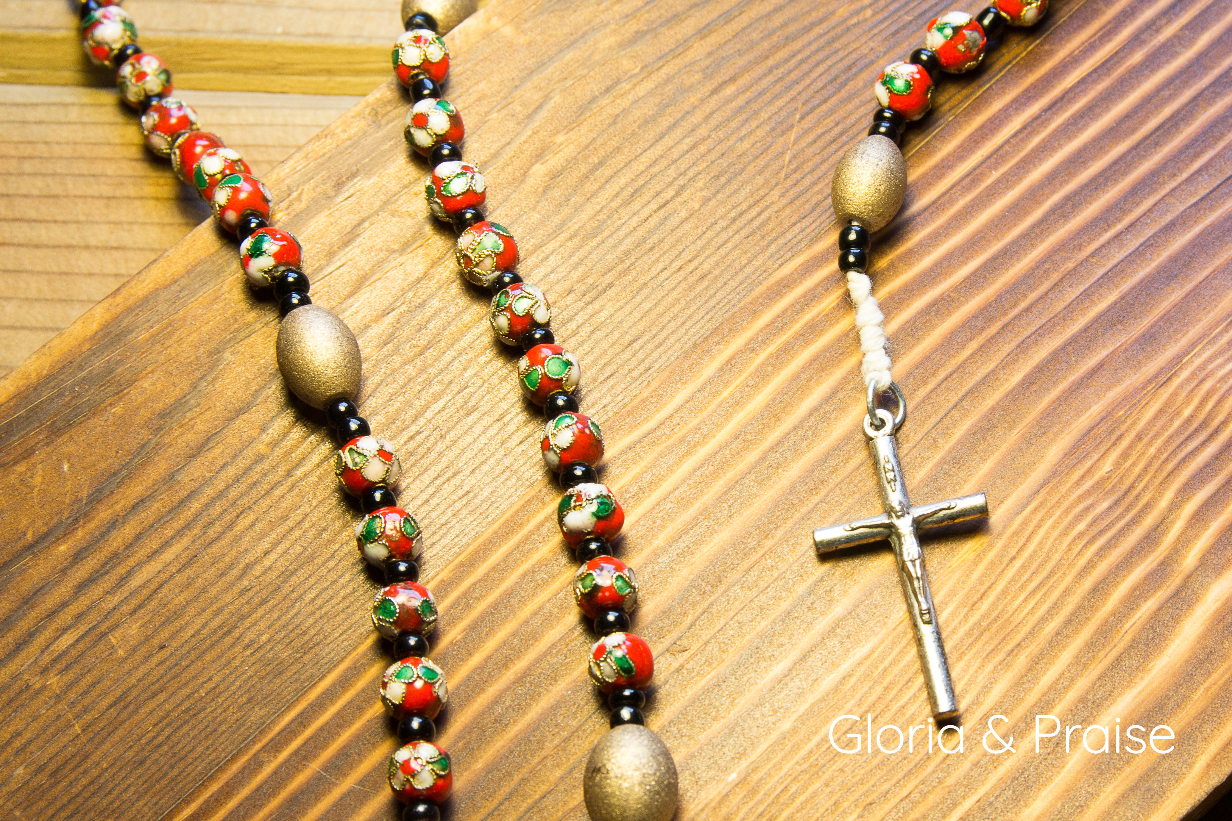"Gold & Red Flower" Rosary